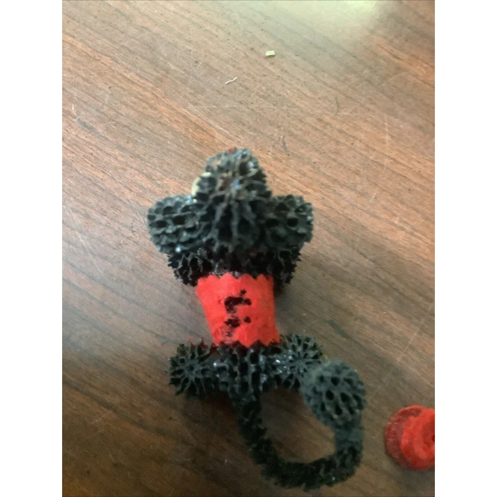 Quirky Vintage Hand Crafted Black Poodle Figurine Sweetgum Seed Pods